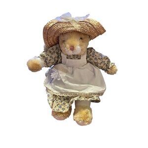 Walmart Brown Easter Bunny Rabbit Flower Dress Straw Hat Stuffed Animal 18"